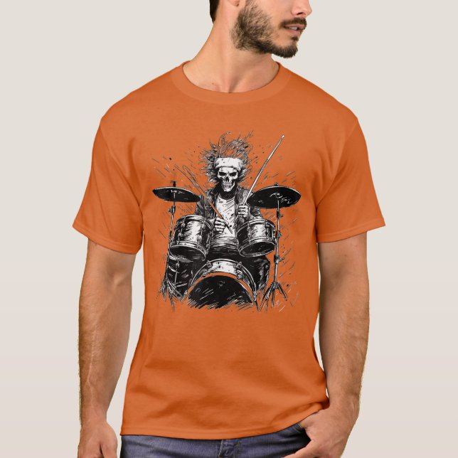 Skeleton Drummer Guy Rock And Roll Rock On Drum Ki T-Shirt (Vorderseite)
