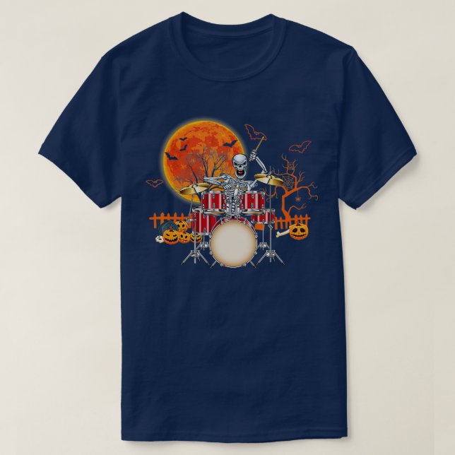 Skeleton Drummer Halloween Costume Playing Drums M T-Shirt (Design vorne)