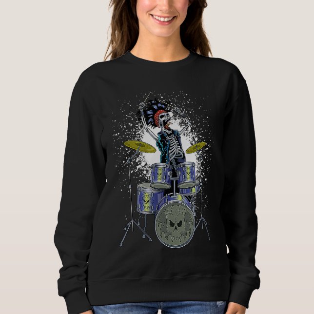 Skeleton Drummer Skull Drums Cool Percussion Drum  Sweatshirt (Vorderseite)
