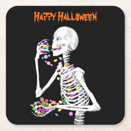 Skeleton Eating Halloween Candy Rechteckiger Pappuntersetzer