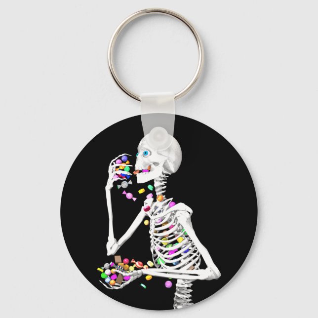 Skeleton Eating Halloween Candy Schlüsselanhänger (Vorderseite)