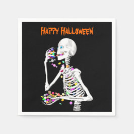 Skeleton Eating Halloween Candy Serviette