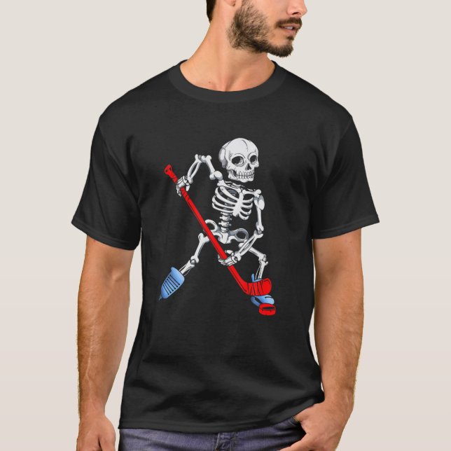 Skeleton Eishockey Halloween Hockey T-Shirt (Vorderseite)