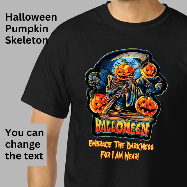 Skeleton Engel of Death Halloween Pumpkin Crows T-Shirt (Von Creator hochgeladen)