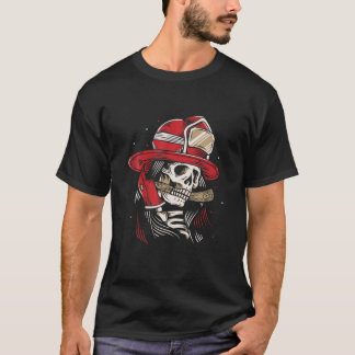 Skeleton Firefighter Lazy Halloween Kostümskull T-Shirt