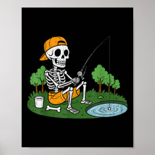 Skeleton Fischen Halloween Soky Fisherman Fish Men Poster
