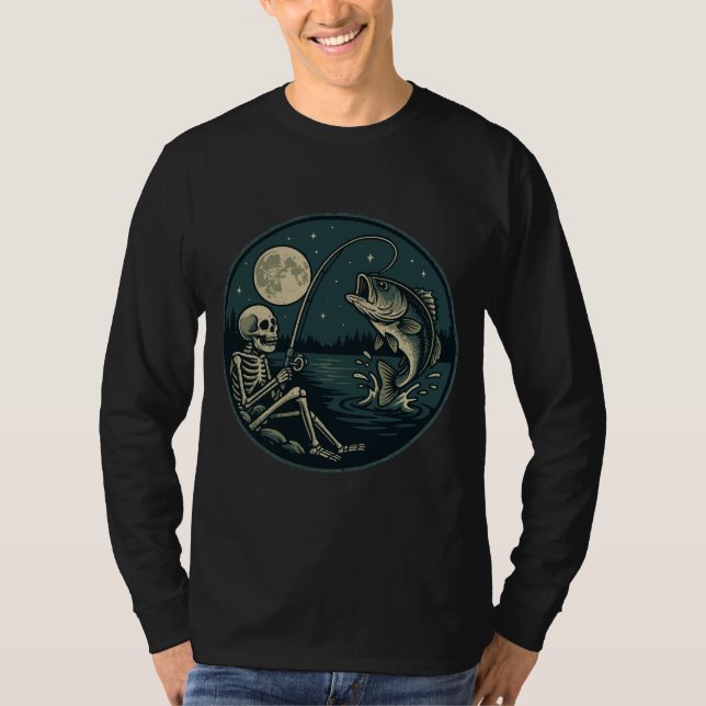 Skeleton Fisherman Halloween Angler T-Shirt (Vorderseite)