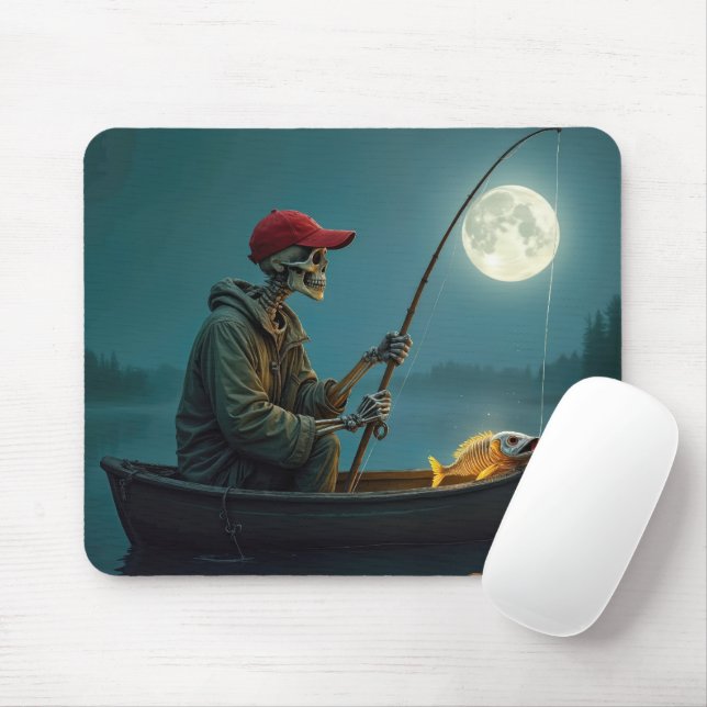 Skeleton Fisherman in einem Rowboat Mousepad (Mit Mouse)