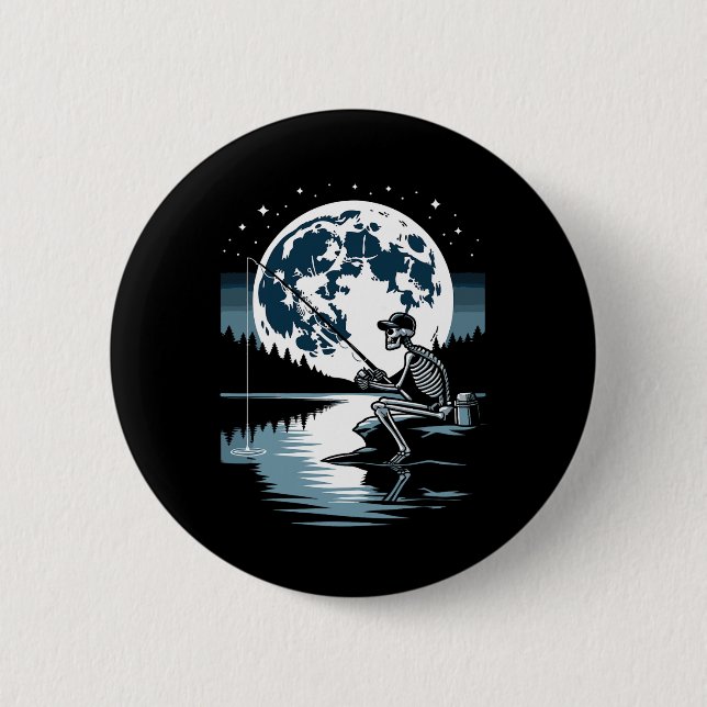 Skeleton Fishing Halloween Spooky Fisherman Under  Button (Vorderseite)