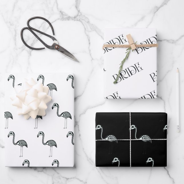 Skeleton Flamingo Brautparty Halloween Geschenkpapier Set (Vorderseite)