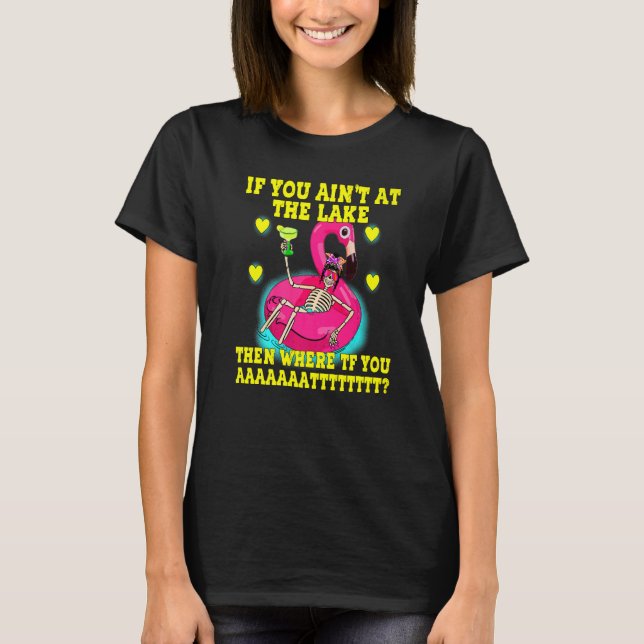 Skeleton Flamingo Floatie Sommerpool L T-Shirt (Vorderseite)