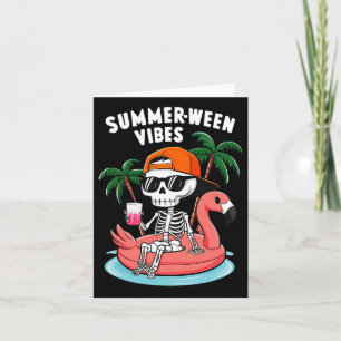 Skeleton Flamingo Summerween Vibes Halloween Boys Karte