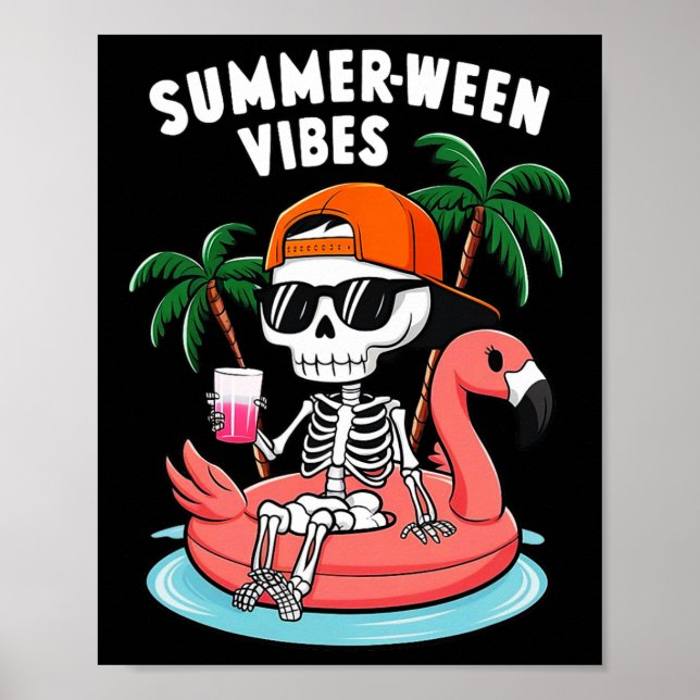Skeleton Flamingo Summerween Vibes Halloween Boys Poster (Vorne)