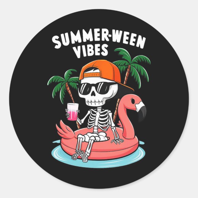 Skeleton Flamingo Summerween Vibes Halloween Boys Runder Aufkleber (Vorderseite)