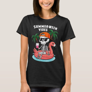 Skeleton Flamingo Summerween Vibes Halloween Boys T-Shirt