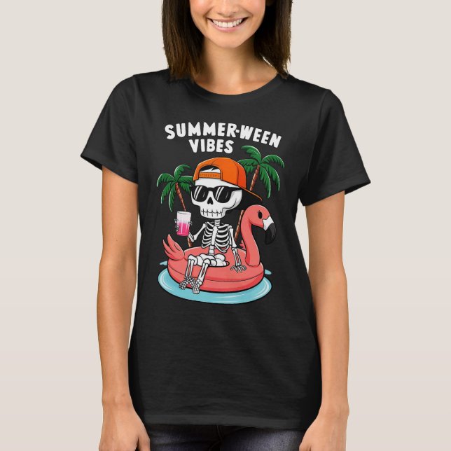Skeleton Flamingo Summerween Vibes Halloween Boys T-Shirt (Vorderseite)