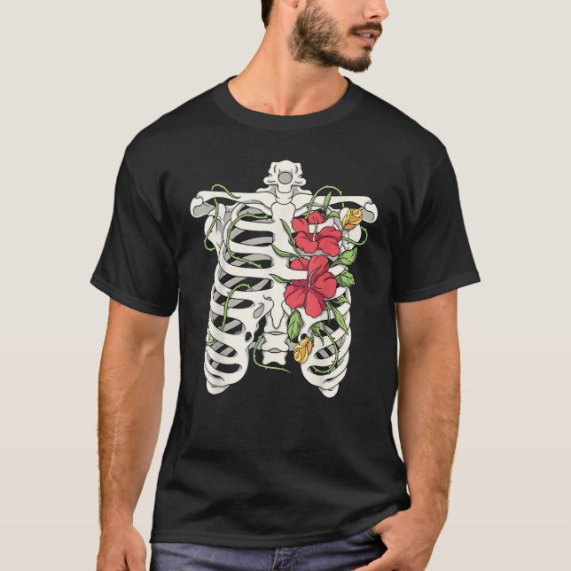 Skeleton Flowers Rib Cage X Ray Floral Ribcage Tor T-Shirt (Vorderseite)
