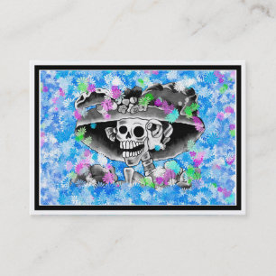 Skeleton-Frau in Bonnet auf blau lachen Visitenkarte