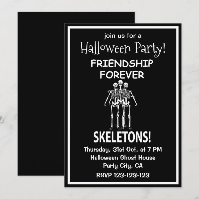 Skeleton Friendship Forever Halloween-Party Einladung (Vorne/Hinten)