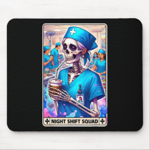 Skeleton Funny Tarot Card Night Shift Squad Hallow Mousepad