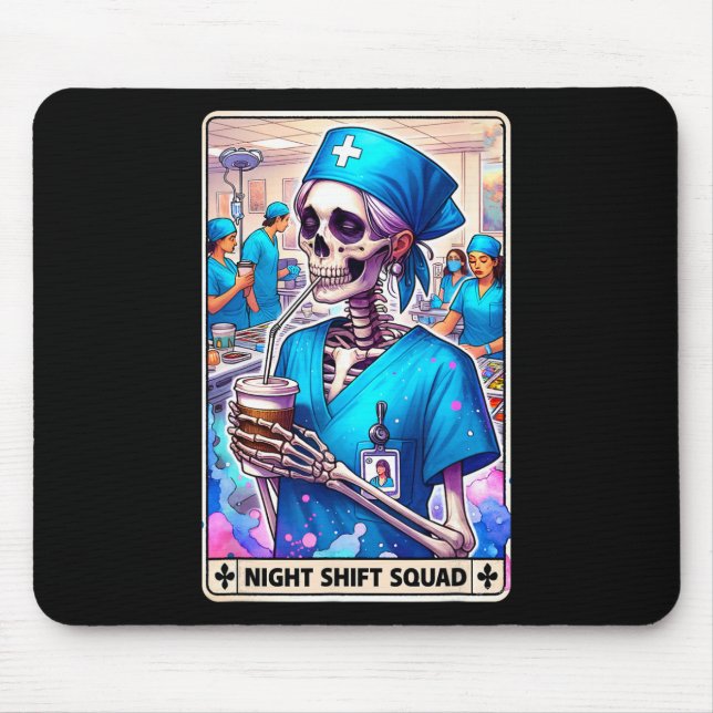 Skeleton Funny Tarot Card Night Shift Squad Hallow Mousepad (Vorne)