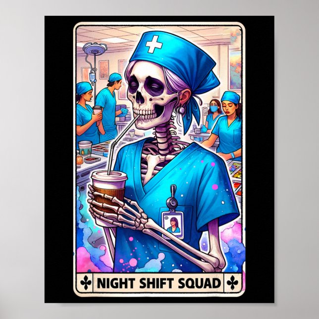 Skeleton Funny Tarot Card Night Shift Squad Hallow Poster (Vorne)
