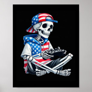 Skeleton Gamer 4. Juli Videospiel Gaming Jungen Poster