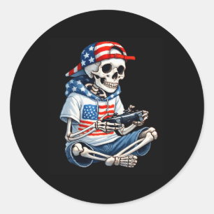 Skeleton-Gamer 4. Juli Videospiel Gaming-Jungs  Runder Aufkleber