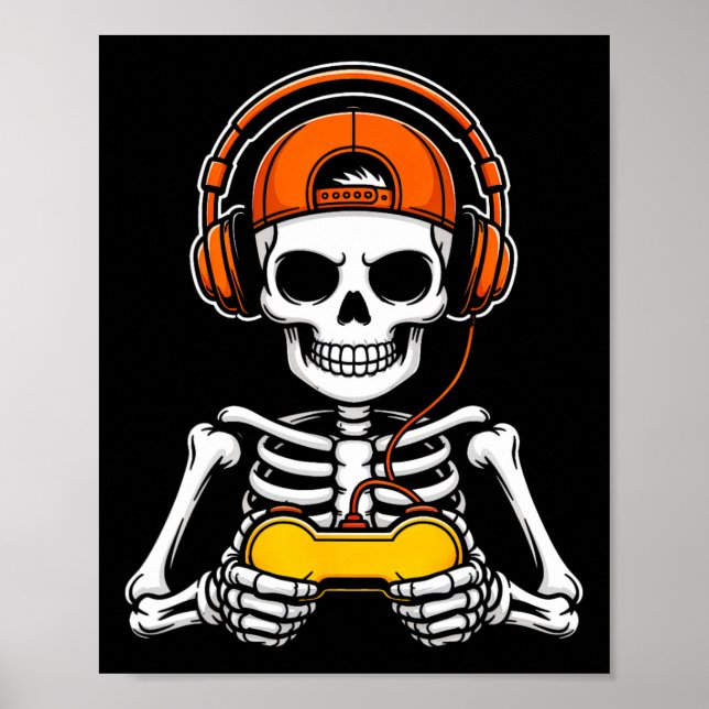 Skeleton Gamer Funny Halloween Gaming Controller S Poster (Vorne)