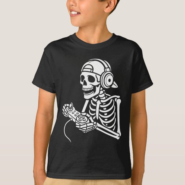 Skeleton Gamer Funny Video Gaming Controller Headp T-Shirt (Vorderseite)