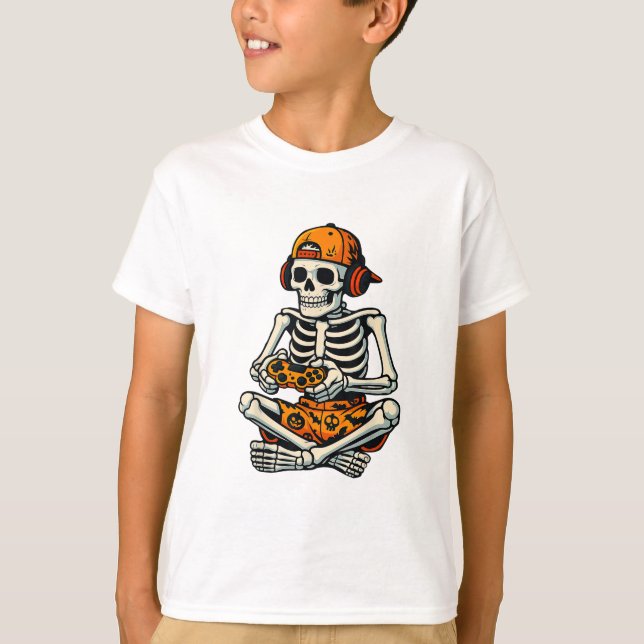 Skeleton Gamer Headphone Funny Halloween Gaming T-Shirt (Vorderseite)