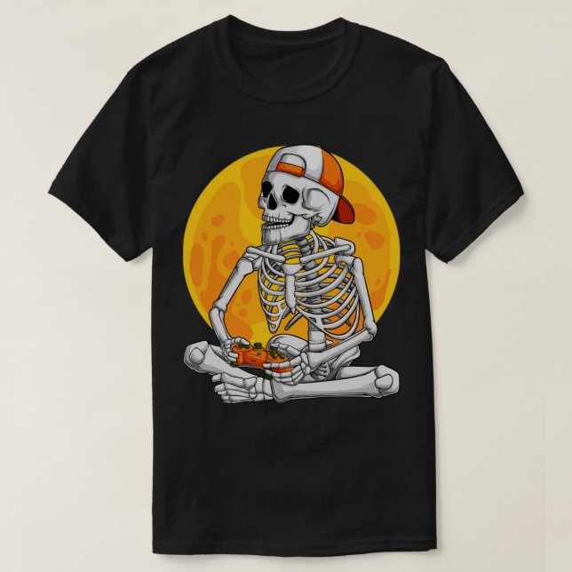 Skeleton Gamer Video Game Boys Gaming Halloween Co T-Shirt (Design vorne)