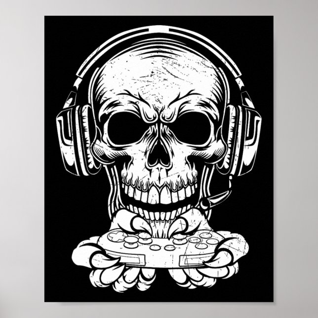 Skeleton Gaming Spooky Cloud Video Game Fan Poster (Vorne)
