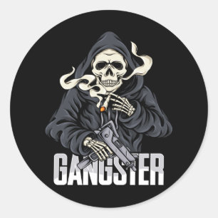Skeleton Gangster Runder Aufkleber
