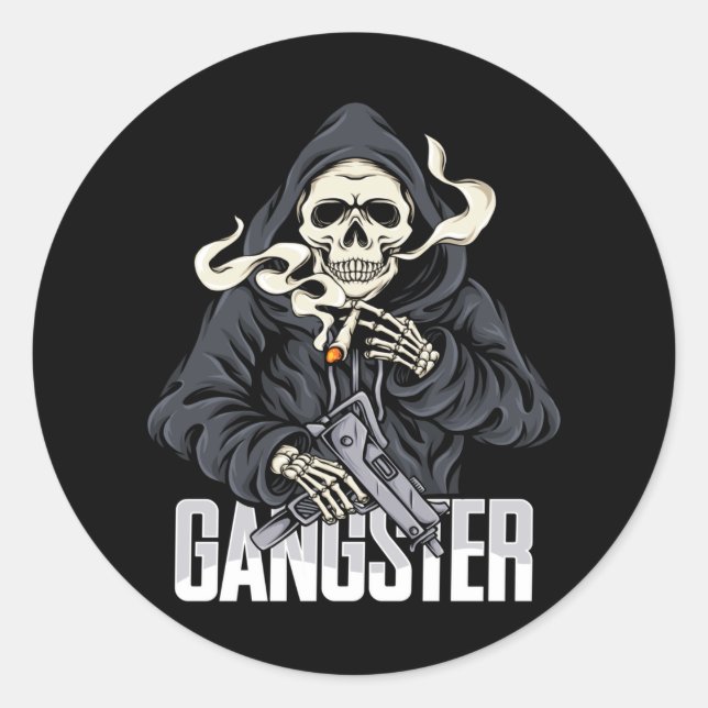 Skeleton Gangster Runder Aufkleber (Vorderseite)