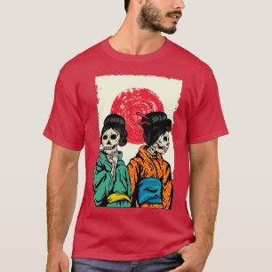 Skeleton Geisha Girls im Aufstieg des japanischen T-Shirt
