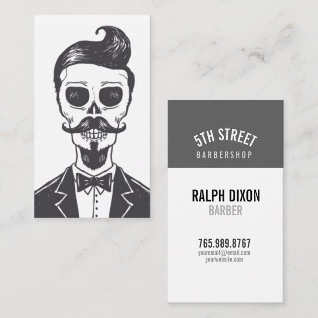 Skeleton Gentleman Barber Business Card Visitenkarte (Vorne/Hinten)