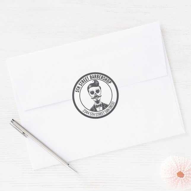 Skeleton Gentleman Barber Logo Cross Branding Runder Aufkleber (Umschlag)