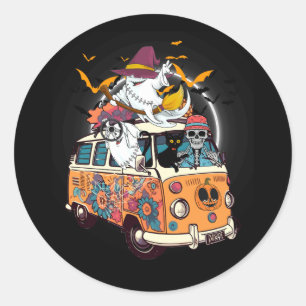 Skeleton Ghost Riding Horror Hippie Van Halloween Runder Aufkleber