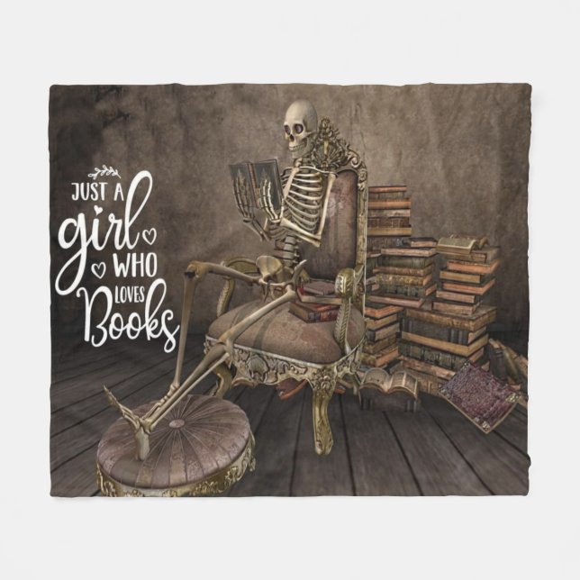Skeleton Girl Book Lover Fleecedecke (Vorderseite (Horizontal))