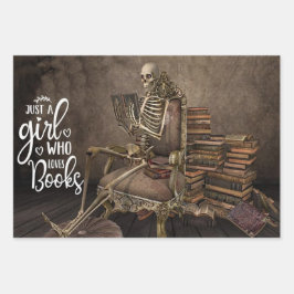 Skeleton Girl Book Lover Geschenkpapier Set
