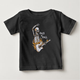 Skeleton Gitarre spielen mit Feuer Baby T-shirt