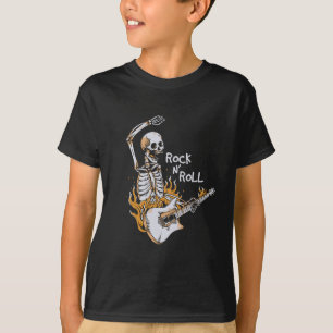 Skeleton Gitarre spielen mit Feuer T-Shirt