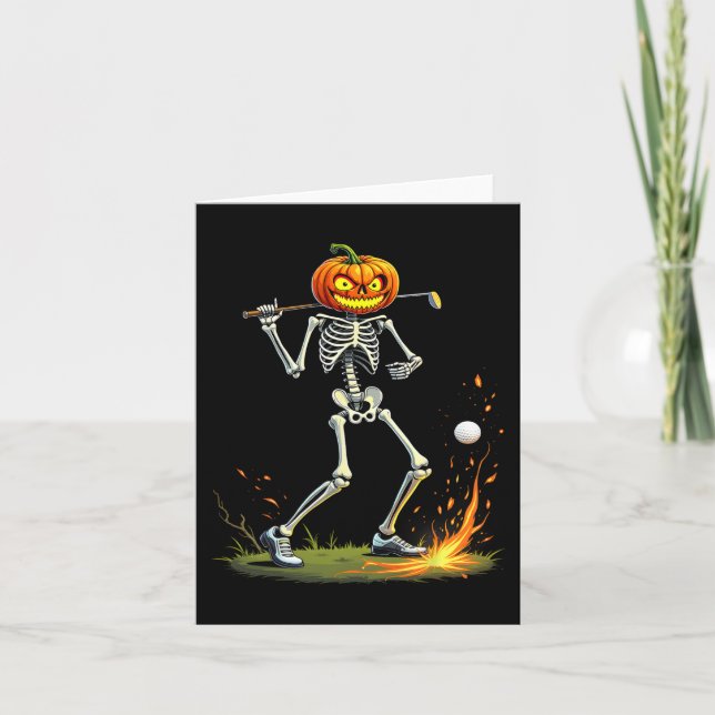 Skeleton Golf Funny Halloween Pumpkin Golf Karte (Vorderseite)