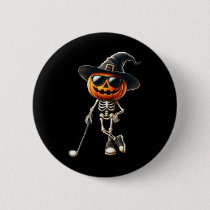 Skeleton Golf Pumpkin Golfing Golfer Halloween Cos Button