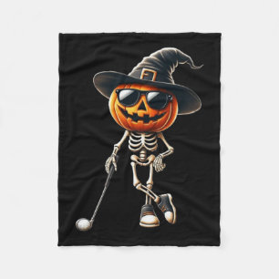 Skeleton Golf Pumpkin Golfing Golfer Halloween Cos Fleecedecke