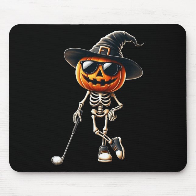 Skeleton Golf Pumpkin Golfing Golfer Halloween Cos Mousepad (Vorne)