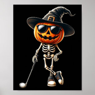 Skeleton Golf Pumpkin Golfing Golfer Halloween Cos Poster
