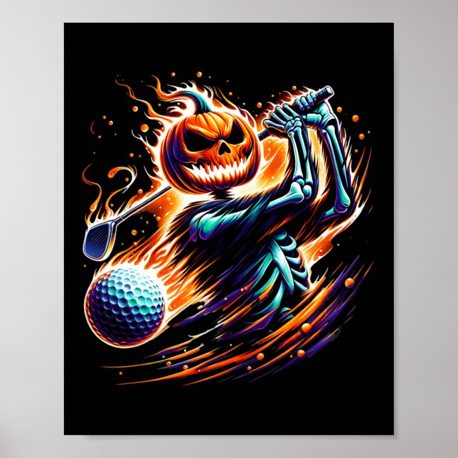 Skeleton Golfing Halloween Pumpkin Golfer Golfer Poster (Vorne)