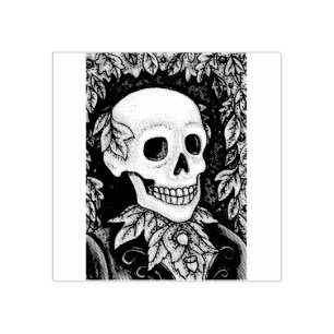 SKELETON, GOTH HALLOWEEN SKULL RUBBER BRIEFMARKE GUMMISTEMPEL